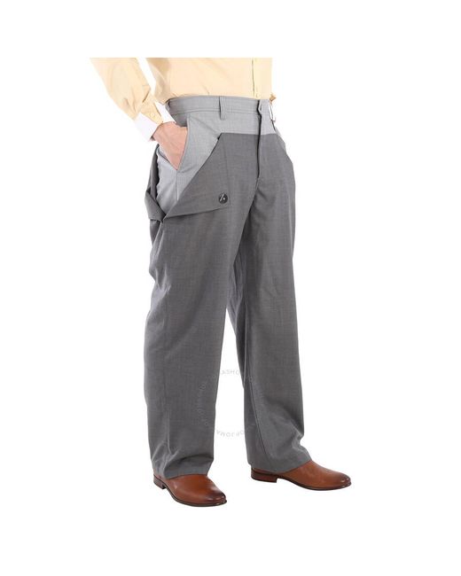 Burberry Gray Charcoal Press-stud Detail Tonal Wool Trousers for men
