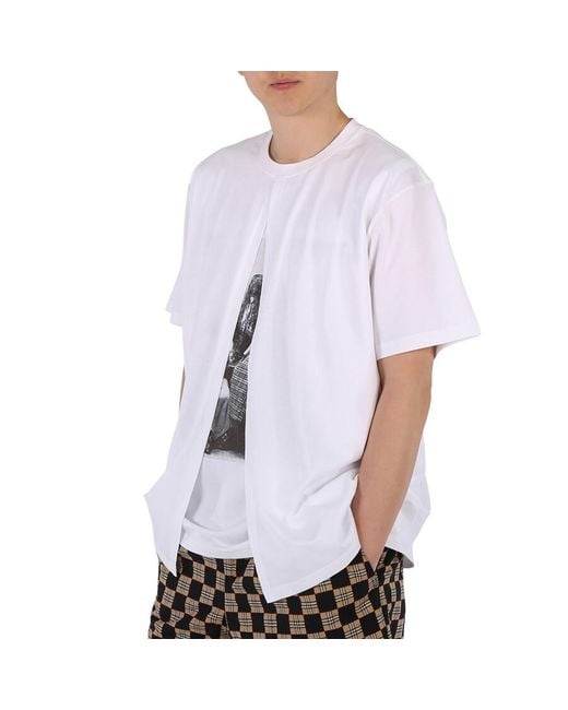 Burberry White Optic Victorian Portrait Print Cotton Oversized T-Shirt for men
