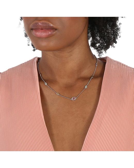 Gucci Metallic Sterling Interlocking G Multicoloured Enamel Necklace