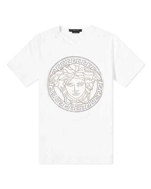 Versace White Crystal Medusa Motif Short Sleeve T-Shirt for men
