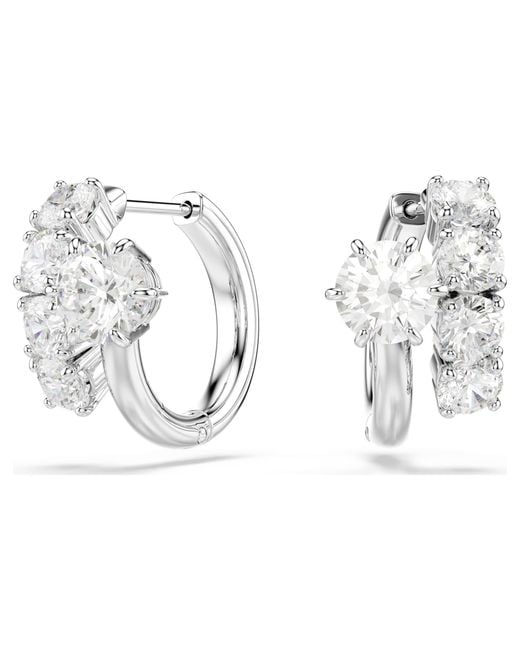 Swarovski Metallic Matrix Hoop Earrings, Round Cut, Rhodium Plated