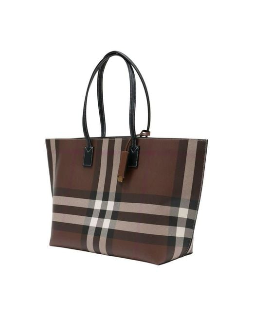 Burberry Brown Checked Canvas Tote Bag