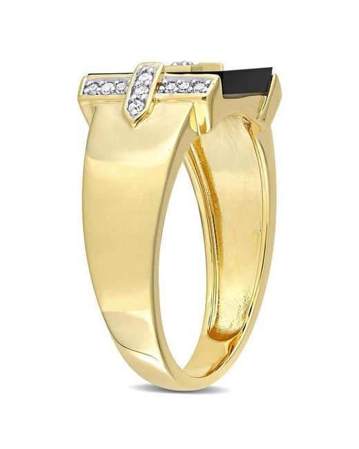 Amour Metallic 8 Ct Tgw Square Onyx And 1/10 Ct Tw Diamond Ring for men