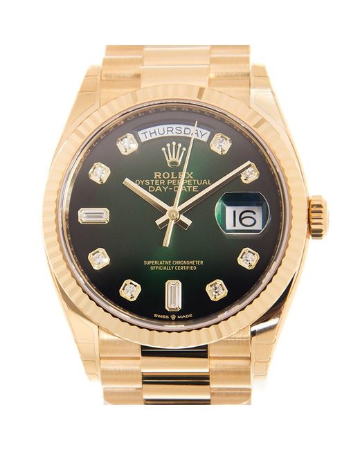 Rolex Metallic Day-date Automatic Chronometer Diamond Green Dial Unisex Watch -0069