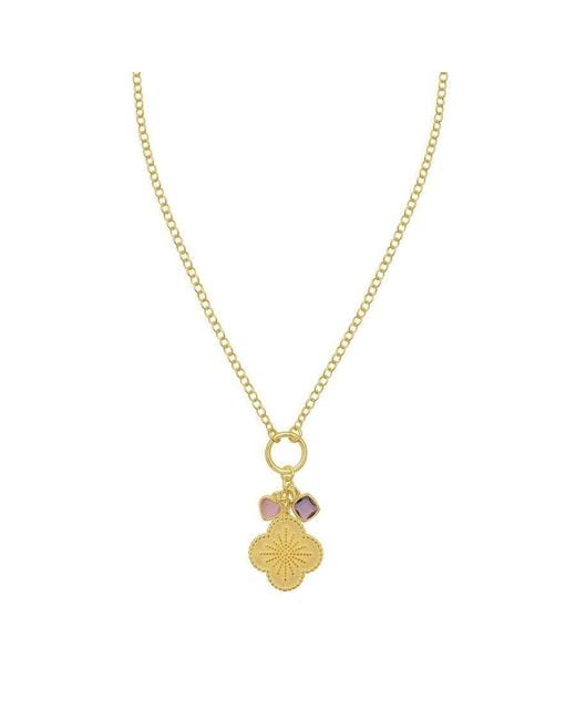 Tresorra Metallic Sterling Plated Flower Cz Charm Necklace