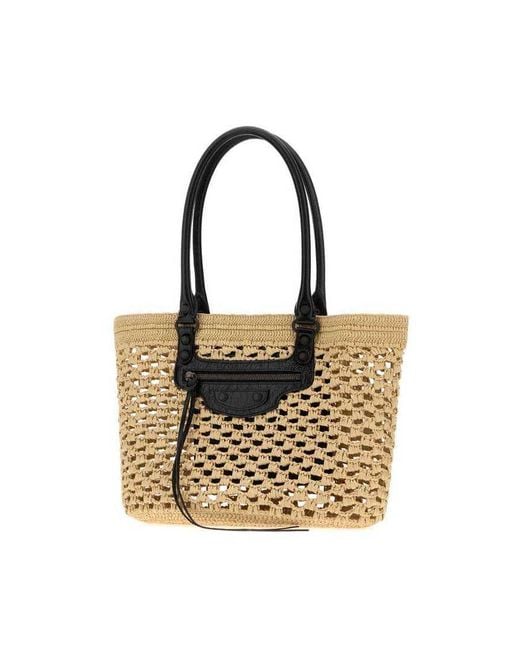 Balenciaga Metallic Raffia Medium Le City Bucket Bag Naturalblack Borse A Secchiello