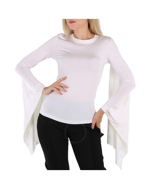Burberry White Optic Long-sleeve exaggerated Panel Draped Top