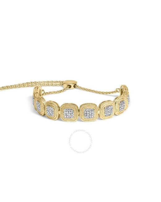 Haus of Brilliance Metallic 14K Over 5/8 Cttw Diamond Composite Cushion Frame Adjustable Bolo Bracelet