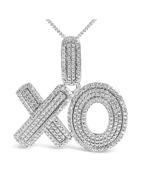 Haus of Brilliance Metallic Sterling 1/4 Cttw Diamond Pav Xo Pendant Necklace
