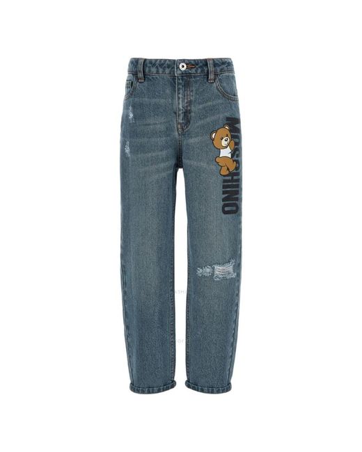 Moschino Blue Teddy Bear-Print Straight-Leg Cotton Jeans for men