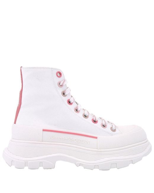 Alexander McQueen White Tread Slick Lace-Up Ankle Boots, Brand Size 37 Us