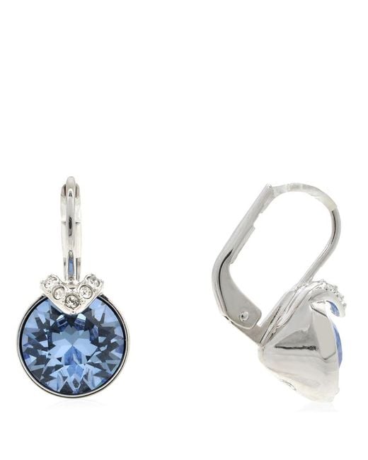 Swarovski Blue Bella Rhodium Plated V Drop Earrings