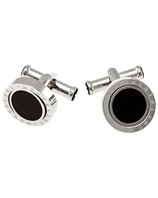 Montblanc Metallic Meisterstuck Onyx Inlay Stainless Steel Round Cufflink for men