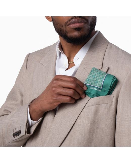 Ferragamo Green Ferragamo Geometric Pattern Pocket Square for men