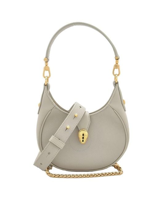 BVLGARI Gray Serpenti Ellipse Leather Crossbody Bag