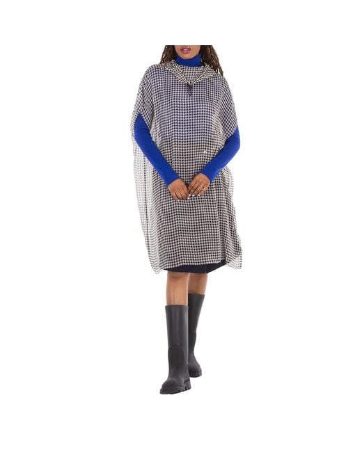 Burberry Blue Monochrome Houndstooth Hooded Dress