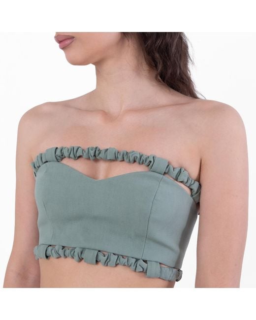 Ganni Blue Ladies Bay Suiting Strapless Crop Top, Brand Size 34 (Us
