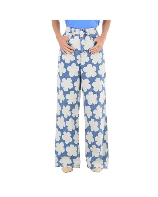 KENZO Blue Ladies Ayame Wide Leg Fit Jeans
