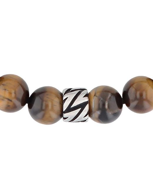 Robert Alton Metallic Stainless Steel Tiger Eye Bead Bolo Bracelet for men