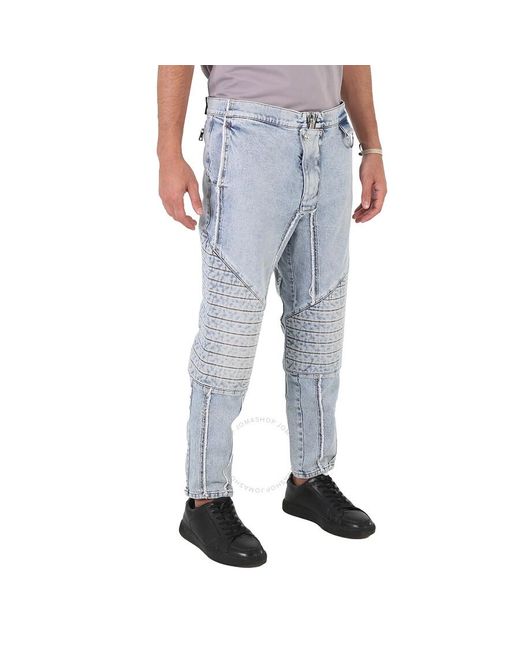 Balmain Blue Ribbed Cotton Slim-fit Jeans for men