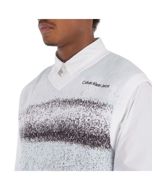 Calvin Klein Blue Spray Jacquard Sleeveless Sweater for men