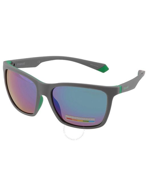 Polaroid Blue Polarized Green Rectangular Sunglasses Pld 2126/s 03u5/5z 57 for men