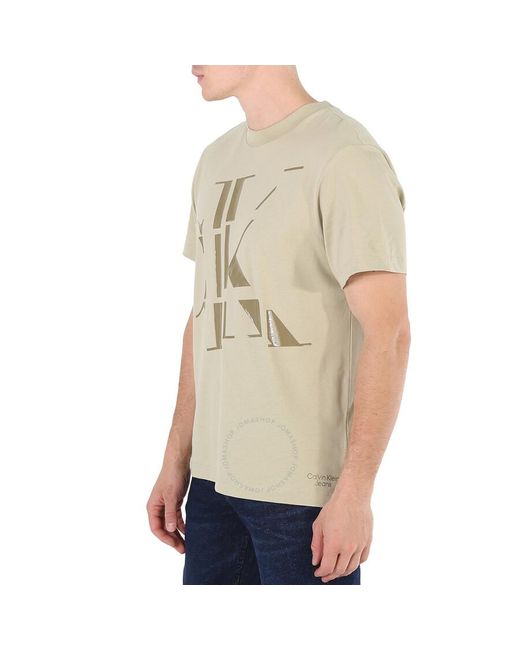 Calvin Klein Natural Wheat Fields Scattered Ck Logo Cotton T-shirt for men