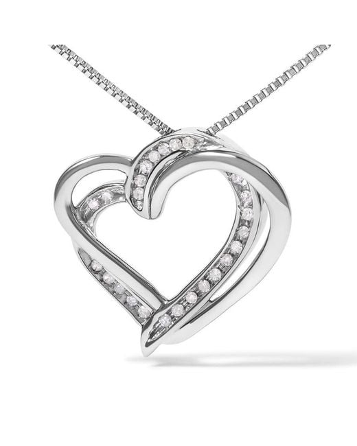 Haus of Brilliance Metallic 925 Sterling 1/10Ct Tdw Diamond Double Heart Pendant Necklace