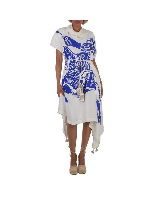 Burberry Blue Ekd Print Viscose Flag Dress, Brand Size 6 Us