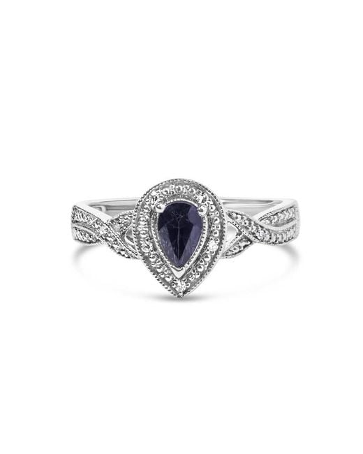 Haus of Brilliance White 925 Sterling 6X4Mm Pear Sapphire Gemstone With Diamond Accent Fashion Halo Ring (H-I Color, Si1-Si2 Clarity)