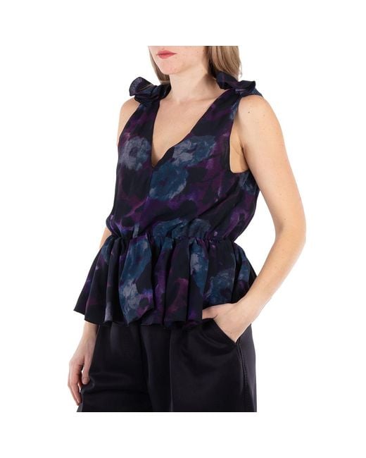 ROTATE BIRGER CHRISTENSEN Blue Chiffon Ruffle Top