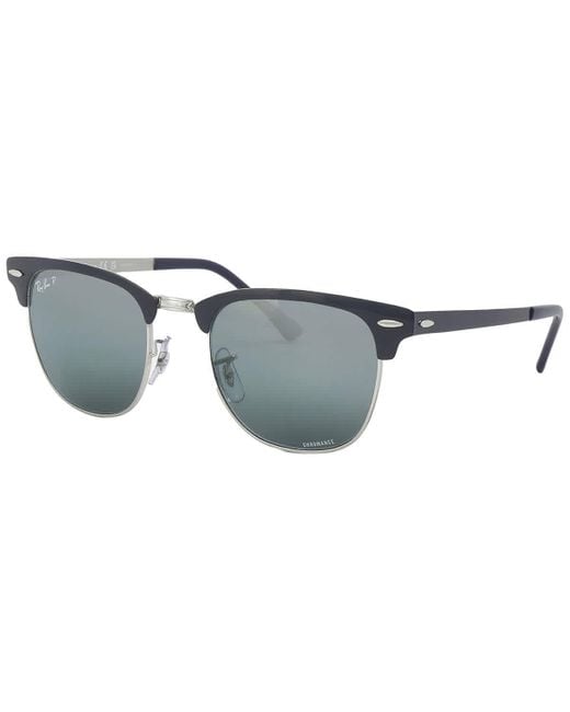 Ray-Ban Gray Clubmaster Metal Chromance Polarized Silver/blue Square Sunglasses Rb3716 9254g6 51