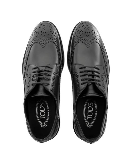 Tod's Black Perforations And Wingtip Leather Derby Shoes for men