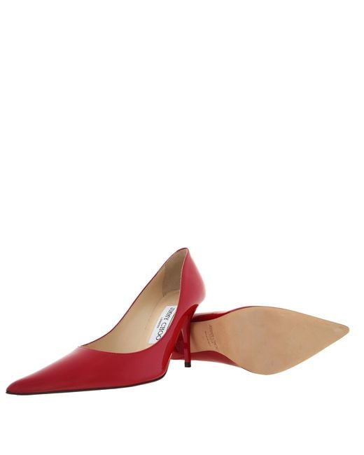 Jimmy Choo Red Agnes 85 Patent Leather Pumps, Brand Size 34 Us