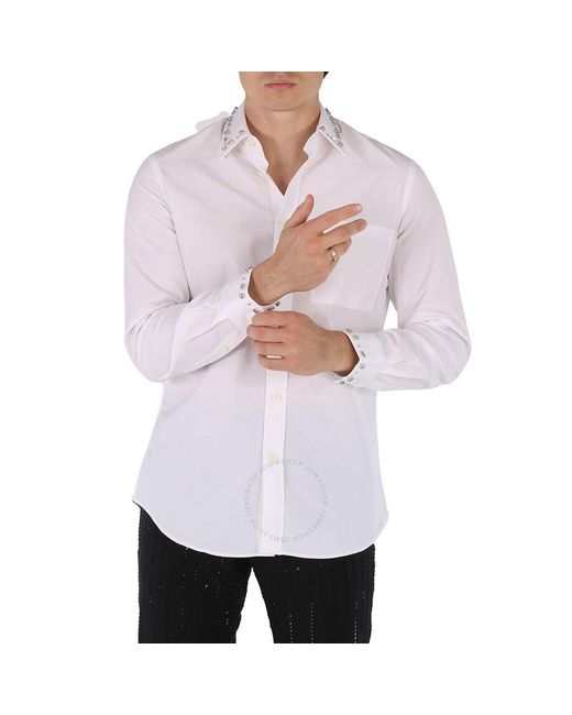 Burberry White Clacton Classic Fit Embellished Cotton Poplin Dress Shirt for men