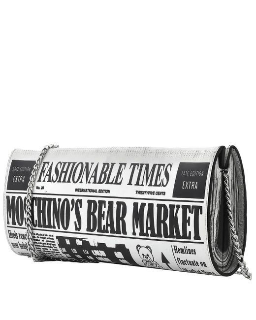 Moschino White Bear Market Newspaper Clutch Bag