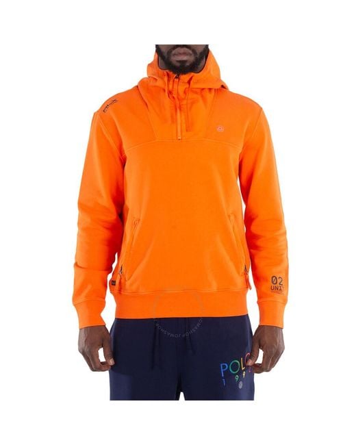 Polo Ralph Lauren Orange Terry Fleece Quarter-Zip Hoodie for men
