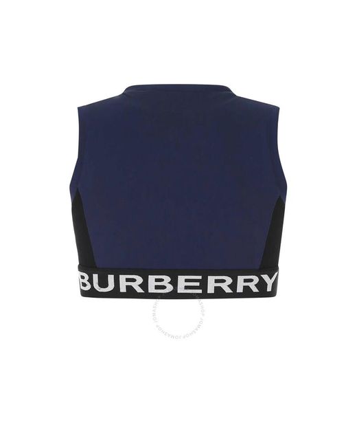 Burberry Blue Deep Royal Monogram Print Stretch Jersey Cropped Top
