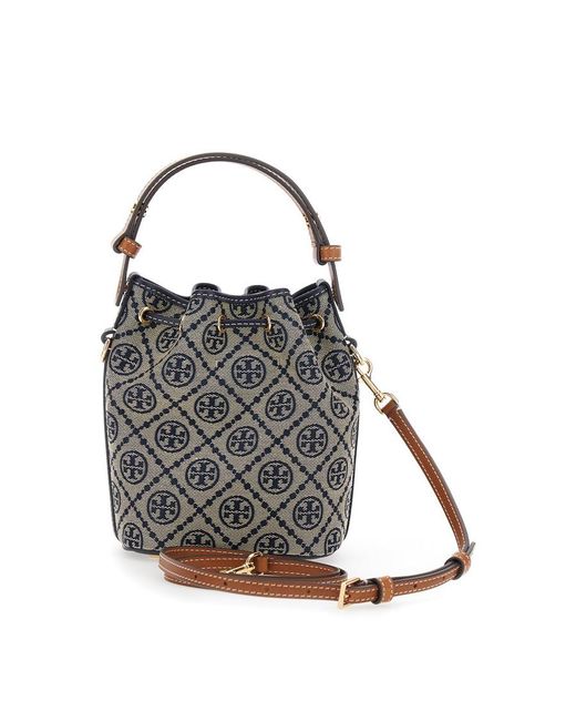 Tory Burch Black Tote Bag Perry T Monogram With Logo Cotton And Polyester Blu Hand