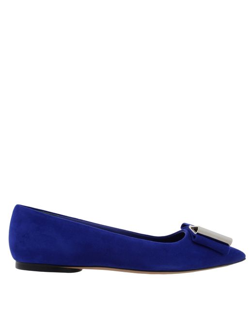 Ferragamo Blue Lena Bow Ballerina Flats