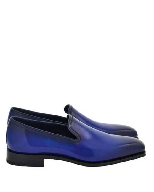 Ferragamo Blue Dorio Leather Slip-On Loafers for men
