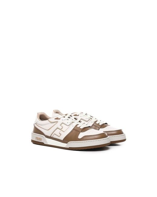 Fendi White Leather Low-Top Match Sneakers, Brand Size 8.5 Us for men