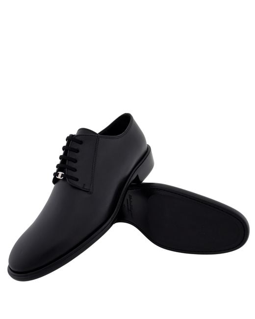 Ferragamo Black Leather Derby Shoes for men