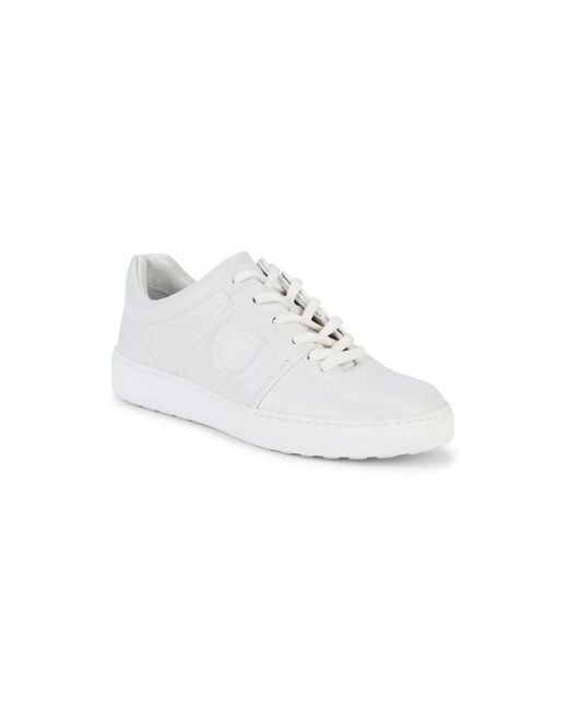 Ferragamo White Fasano Gancini Low-Top Sneakers
