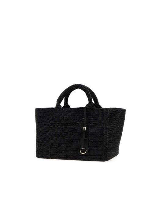 Prada Black Raffia Shopping Bag Nero Borse A Mano