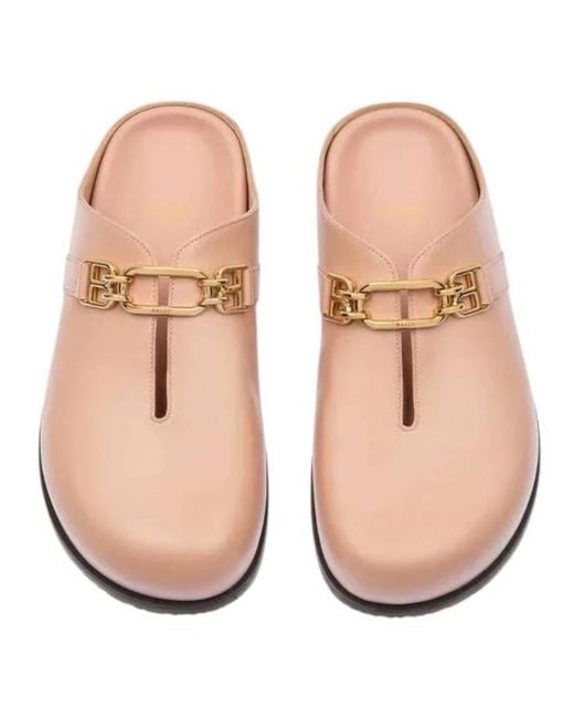 Bally Pink Francine B-Chain Leather Slippers, Brand Size 35 Us
