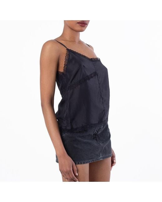 MM6 by Maison Margiela Blue Lace-Trimmed Silk Top, Brand Size 44 Us