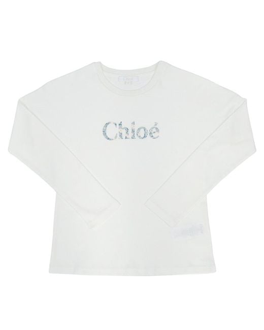 Chloé White Girls Logo-print Long-sleeve T-shirt