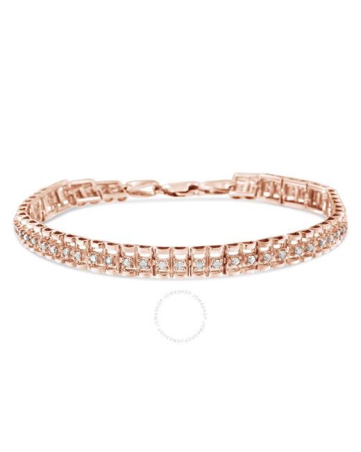 Haus of Brilliance Pink 10k Re Gold Plated .925 Sterling Silver 1.0 Cttw Re Cut Diamond Double-link 7'' Tennis Bracelet