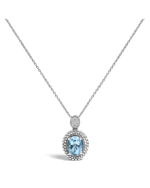 Haus of Brilliance Metallic 925 Sterling Oval Topaz And Diamond Accent With Beaded Halo Pendant Necklace